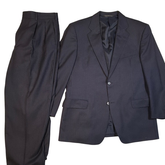 Coppley Other - Coppley Mens Navy Pinstripe Wool Suit Scabal Fabric 42S 2 Button Made in Canada